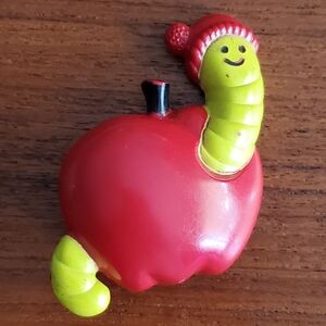 Vintage Avon worm Red apple pin